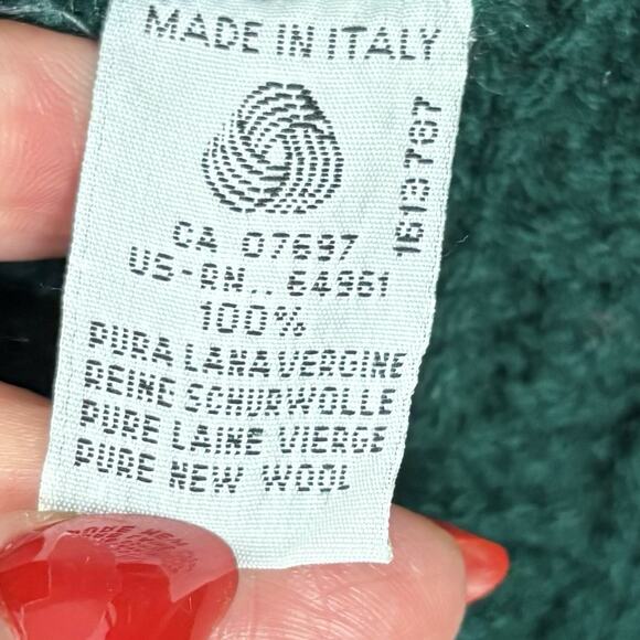 Vtg Chunky Wool Cable Knit Fair Isle Cardigan Women’s Sz XL Forest Green Italy - Picture 4 of 5